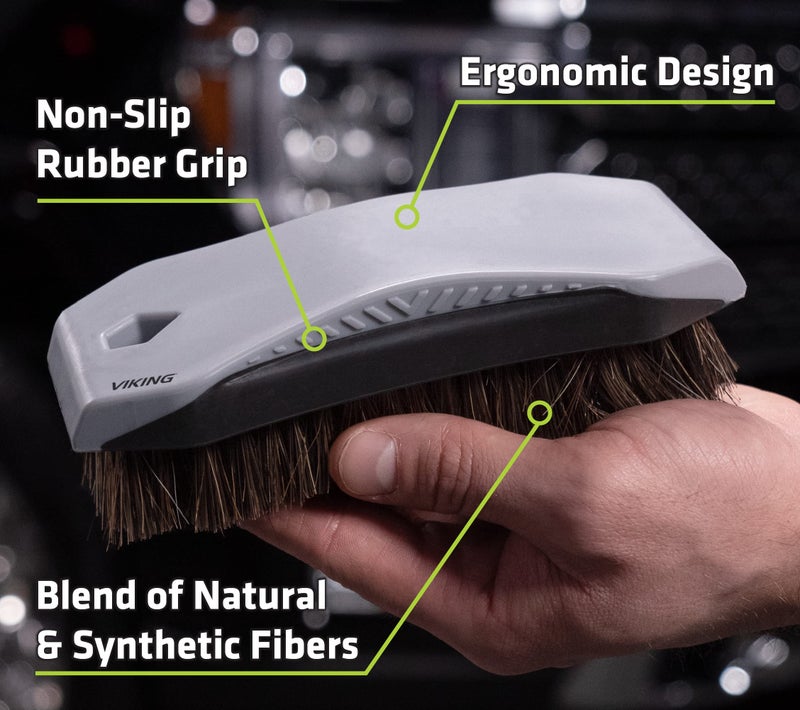 VIKING Leather Cleaner Brush, Horsehair Bristles for Car Interior, Cleaning Brush for Car and Home, Grey, 6.5 x 2.8 x 2 inch - Image 2