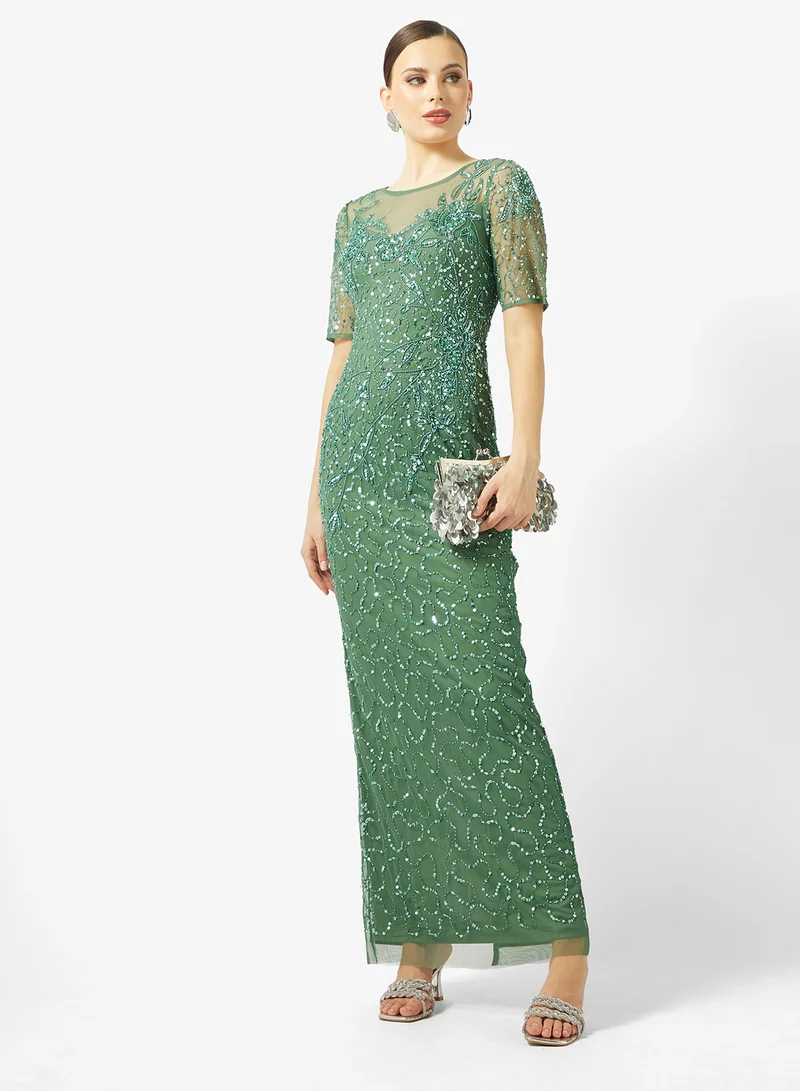 Adrianna Papell  Bead Mesh Column Dress for Women | Best Price UAE