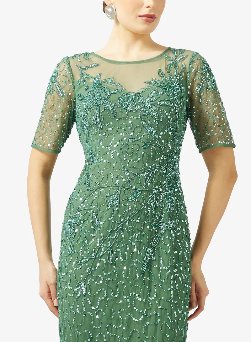 Adrianna Papell  Bead Mesh Column Dress for Women | Best Price UAE