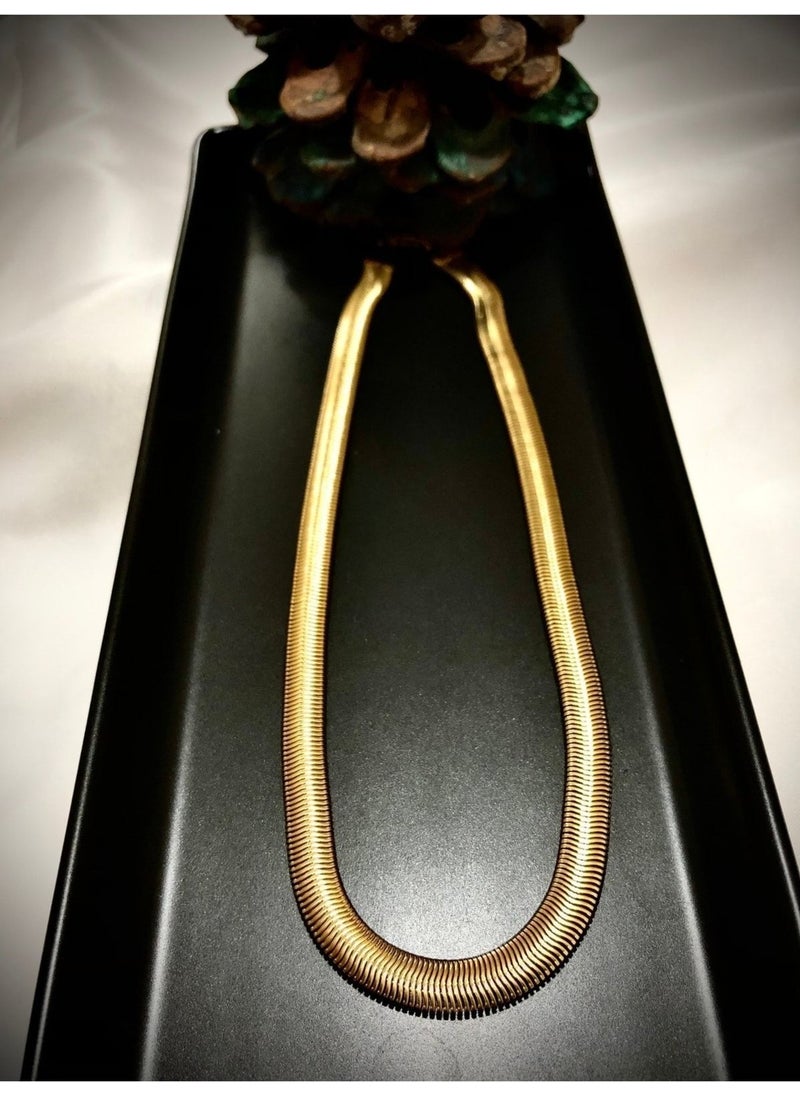 Knittingtr - Steel Gold Italian Thick Chain Flat Steel Necklace Zircon Gold - Image 1