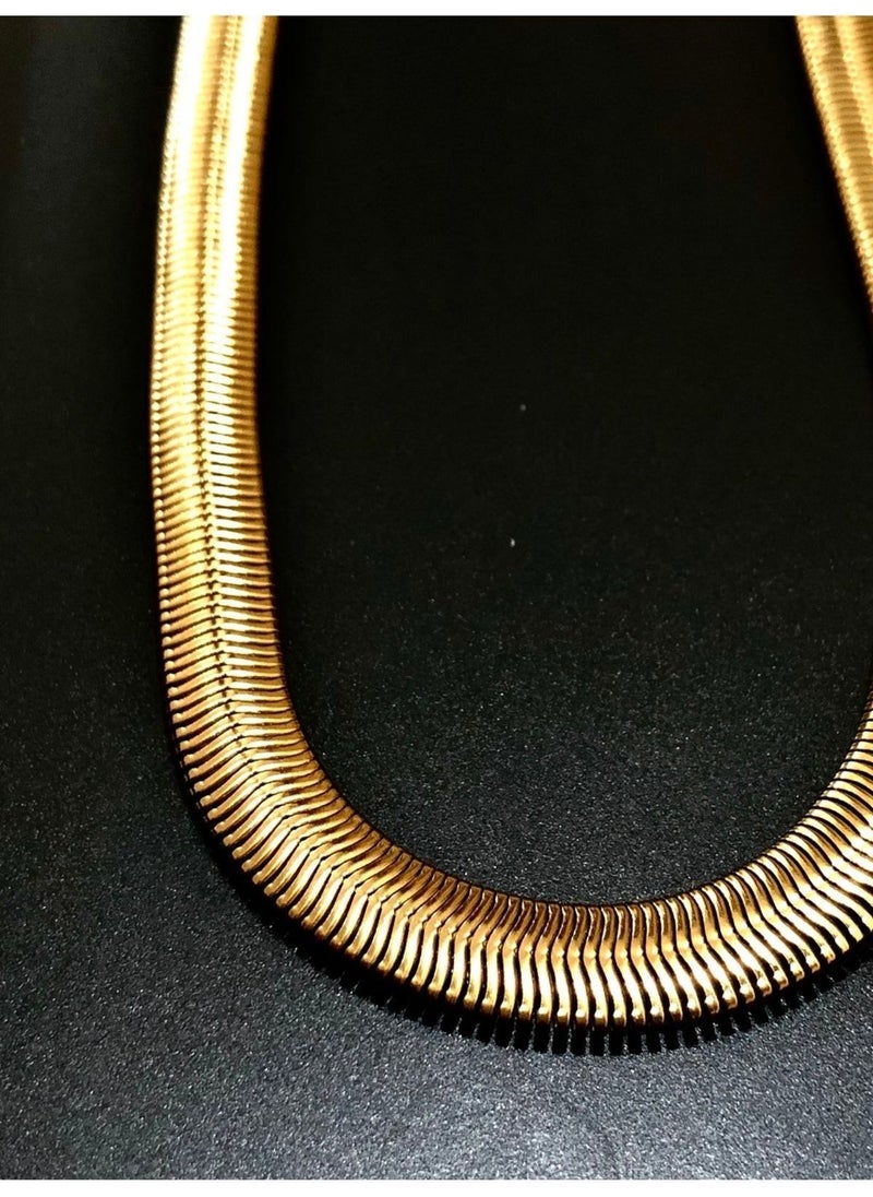 Knittingtr - Steel Gold Italian Thick Chain Flat Steel Necklace Zircon Gold - Image 1