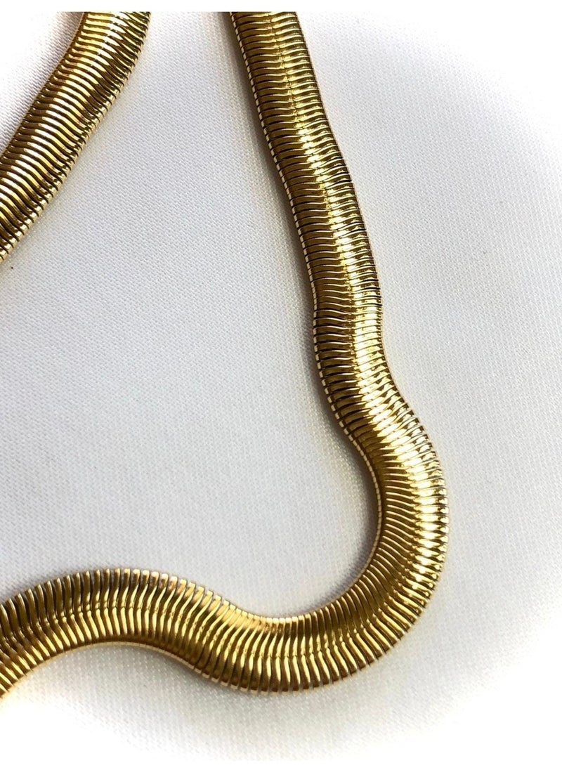 Knittingtr - Steel Gold Italian Thick Chain Flat Steel Necklace Zircon Gold - Image 1