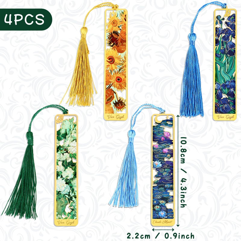 Draupnir 4 Pieces Metal Bookmark with Tassel,Cute Bookmarks Oil Painting Theme Aesthetic Bookmark Golden Van Gogh Book Marks for Women Man Book Lovers Writers Reader Adult Children Teens - Image 2