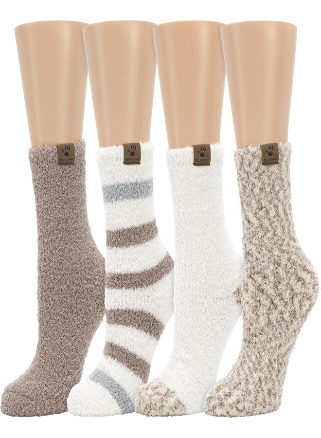 BEARPAW 4 Pair Pack Cozy Super Soft Lounge Socks Multi Pattern Crew Socks, Taupe - Image 1