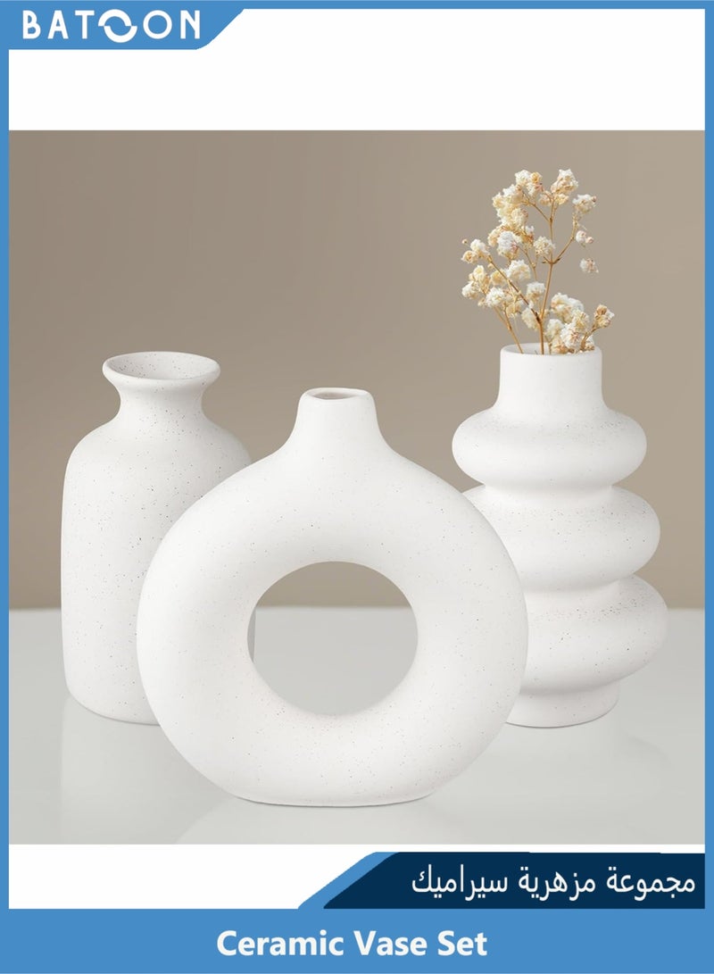 باتون مجموعة من 3 مزهريات سيراميك صغيرة للديكور، ديكور منزلي عصري، مزهريات للديكور، مزهرية عشب البامباس، مزهريات زهور مجففة، غرفة المعيشة، رف طاولة، قطع مركزية للديكور - Image 1