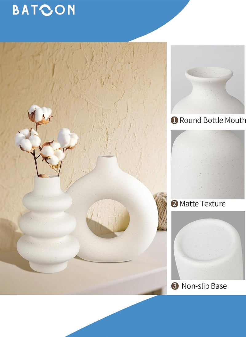 باتون مجموعة من 3 مزهريات سيراميك صغيرة للديكور، ديكور منزلي عصري، مزهريات للديكور، مزهرية عشب البامباس، مزهريات زهور مجففة، غرفة المعيشة، رف طاولة، قطع مركزية للديكور - Image 5