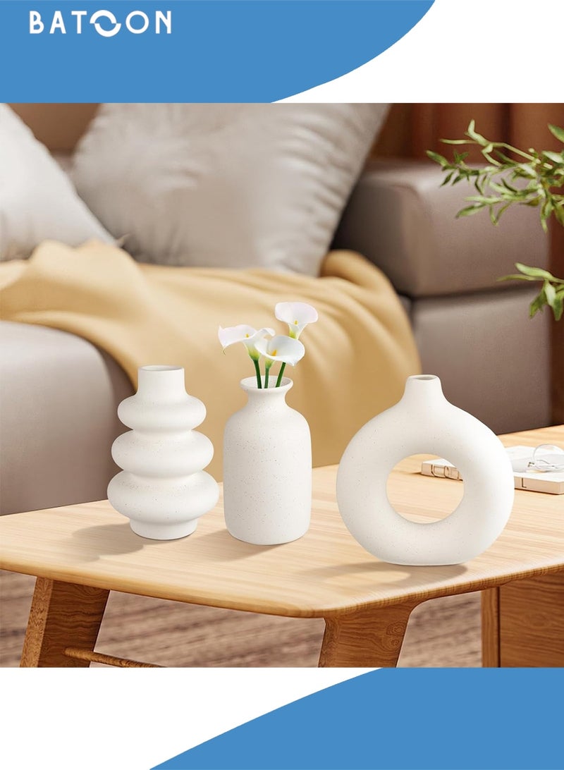 باتون مجموعة من 3 مزهريات سيراميك صغيرة للديكور، ديكور منزلي عصري، مزهريات للديكور، مزهرية عشب البامباس، مزهريات زهور مجففة، غرفة المعيشة، رف طاولة، قطع مركزية للديكور - Image 4