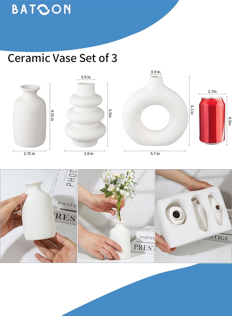 باتون مجموعة من 3 مزهريات سيراميك صغيرة للديكور، ديكور منزلي عصري، مزهريات للديكور، مزهرية عشب البامباس، مزهريات زهور مجففة، غرفة المعيشة، رف طاولة، قطع مركزية للديكور - Image 3