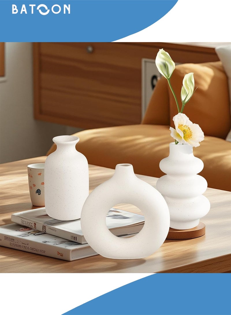 باتون مجموعة من 3 مزهريات سيراميك صغيرة للديكور، ديكور منزلي عصري، مزهريات للديكور، مزهرية عشب البامباس، مزهريات زهور مجففة، غرفة المعيشة، رف طاولة، قطع مركزية للديكور - Image 2
