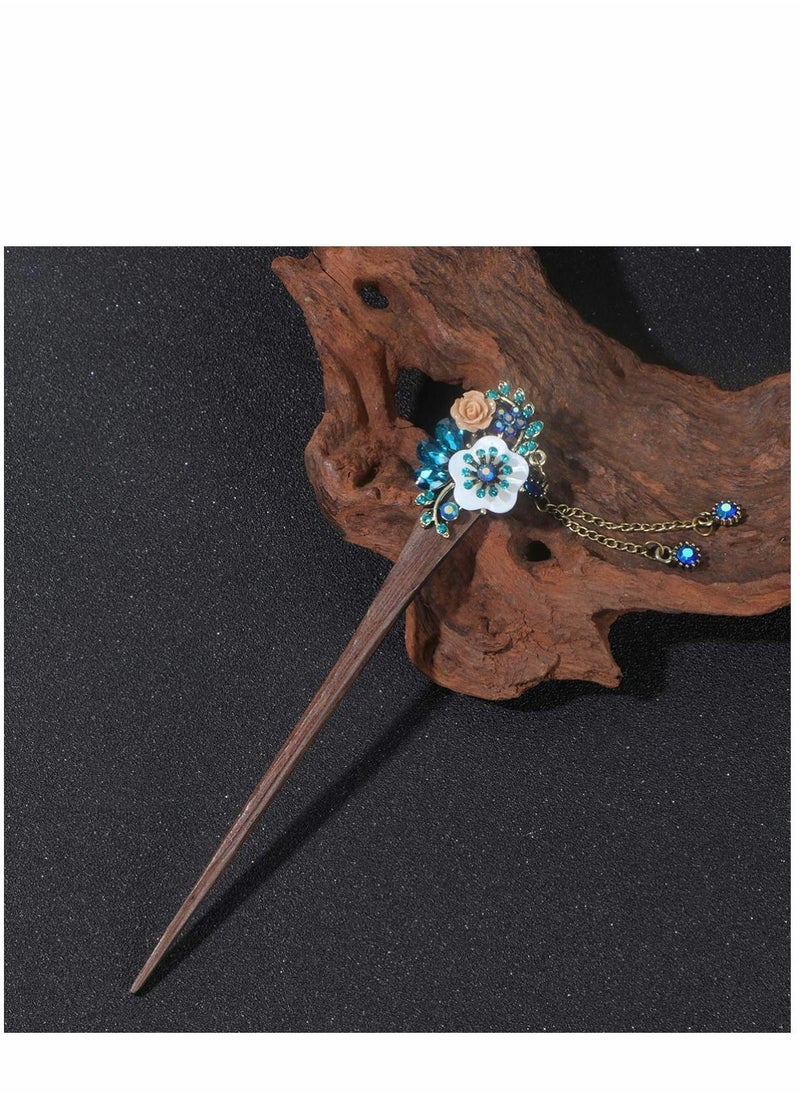 Y&D - Rhinestone Hair Stick Flower Hairpins Chinese Chopsticks Vintage Tassel Sticks Long Retro Crystal Making Accessories for Women Girls - Image 1