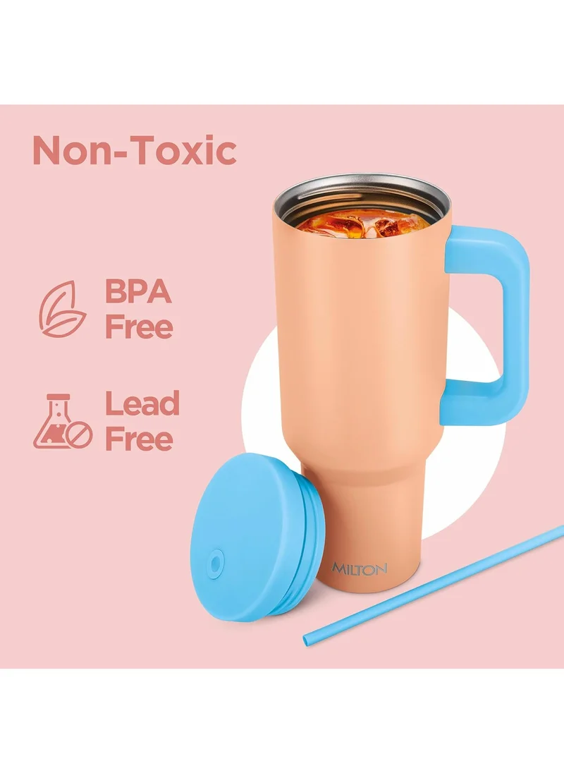 Milton MILTON 1180ml Vacuum Insulated Tumbler with Dual Removable Handle - Includes 2 Straws, Keeps Drinks Hot &amp; Cold, 18/8 Stainless Steel, Double-Walled Flask, Travel Mug for Car, Outdoors - Venus - Peach Peach