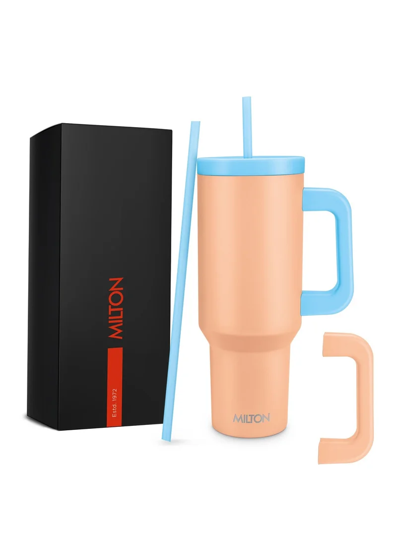 Milton MILTON 1180ml Vacuum Insulated Tumbler with Dual Removable Handle - Includes 2 Straws, Keeps Drinks Hot &amp; Cold, 18/8 Stainless Steel, Double-Walled Flask, Travel Mug for Car, Outdoors - Venus - Peach