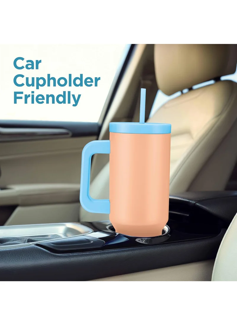 Milton MILTON 1180ml Vacuum Insulated Tumbler with Dual Removable Handle - Includes 2 Straws, Keeps Drinks Hot &amp; Cold, 18/8 Stainless Steel, Double-Walled Flask, Travel Mug for Car, Outdoors - Venus - Peach Peach