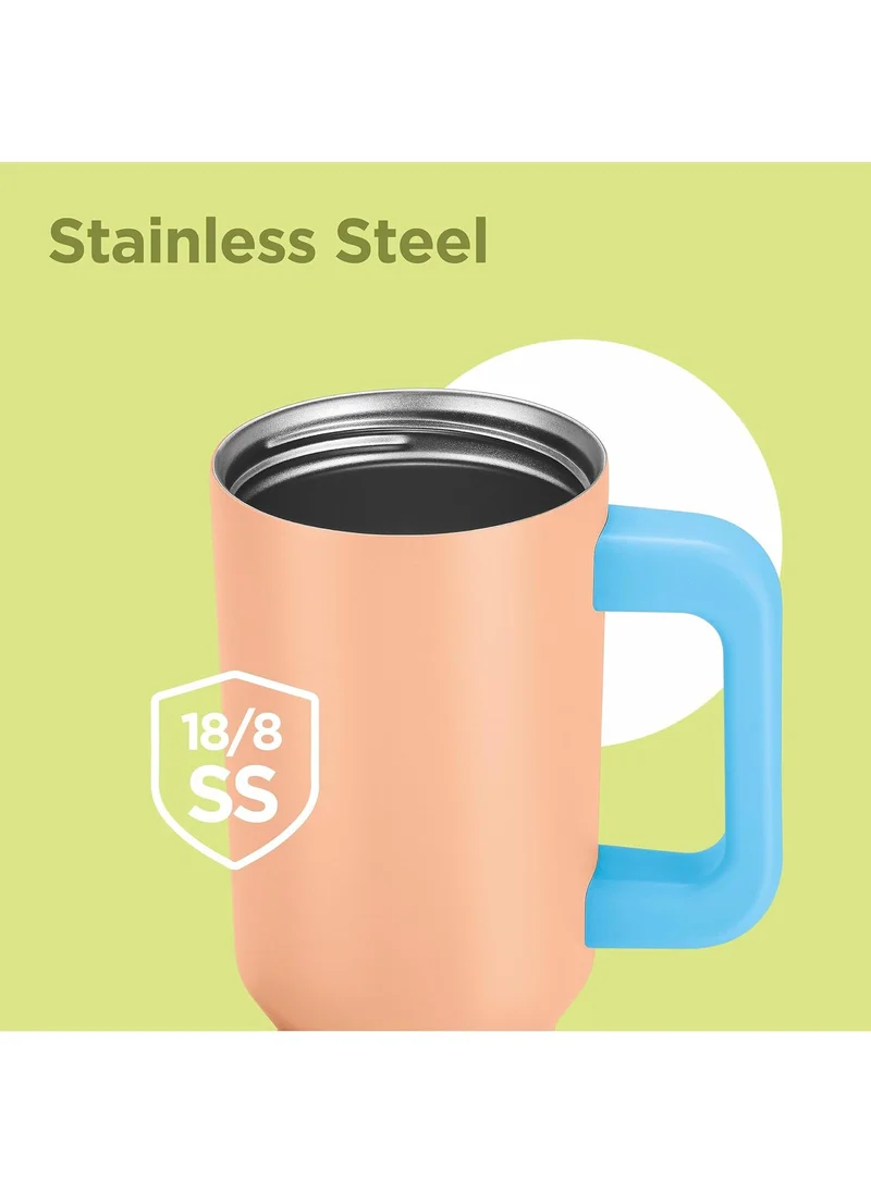 Milton MILTON 1180ml Vacuum Insulated Tumbler with Dual Removable Handle - Includes 2 Straws, Keeps Drinks Hot &amp; Cold, 18/8 Stainless Steel, Double-Walled Flask, Travel Mug for Car, Outdoors - Venus - Peach Peach