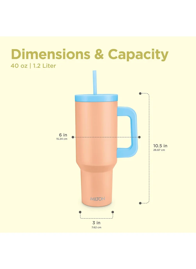 Milton MILTON 1180ml Vacuum Insulated Tumbler with Dual Removable Handle - Includes 2 Straws, Keeps Drinks Hot &amp; Cold, 18/8 Stainless Steel, Double-Walled Flask, Travel Mug for Car, Outdoors - Venus - Peach Peach