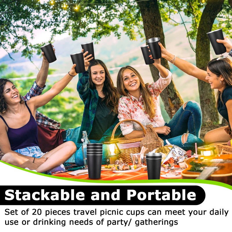 Mimorou 20 Pack Stainless Steel Pint Cups Metal Cups Unbreakable Drinking Water Tumblers Stackable Tumbler for Adults Bar Home Restaurant Travel Picnic Camping Outdoor (Black,16 oz) - Image 4