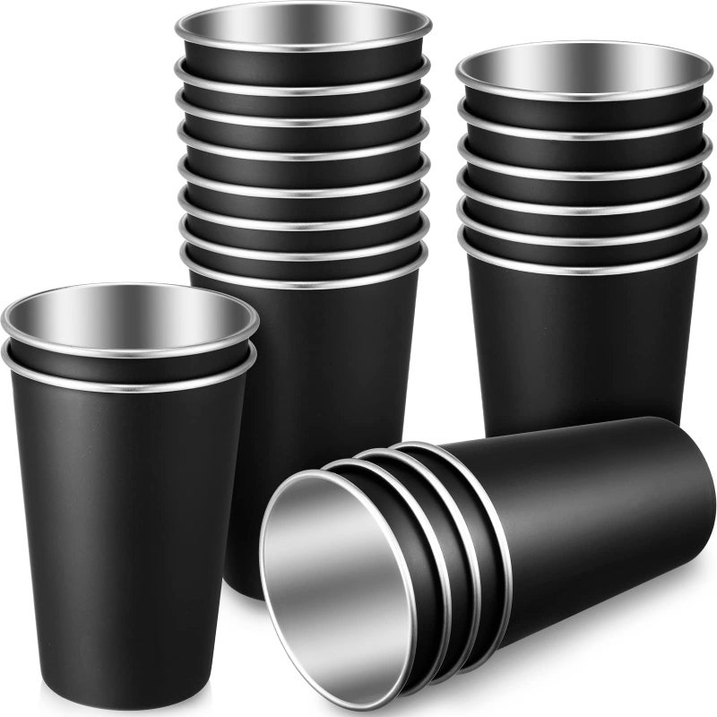 Mimorou 20 Pack Stainless Steel Pint Cups Metal Cups Unbreakable Drinking Water Tumblers Stackable Tumbler for Adults Bar Home Restaurant Travel Picnic Camping Outdoor (Black,16 oz) - Image 1