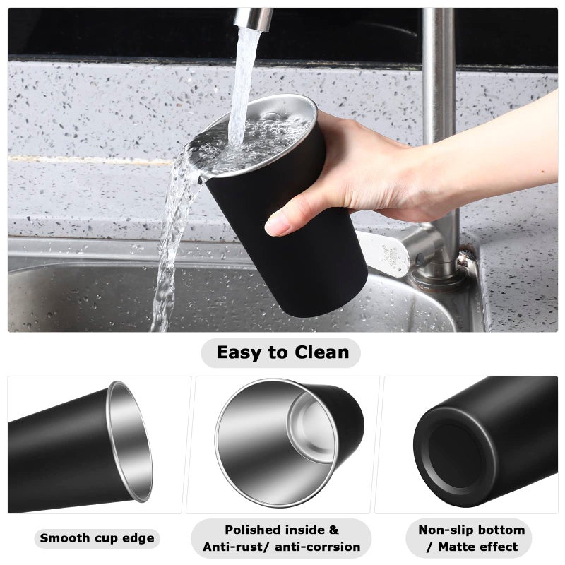 Mimorou 20 Pack Stainless Steel Pint Cups Metal Cups Unbreakable Drinking Water Tumblers Stackable Tumbler for Adults Bar Home Restaurant Travel Picnic Camping Outdoor (Black,16 oz) - Image 3