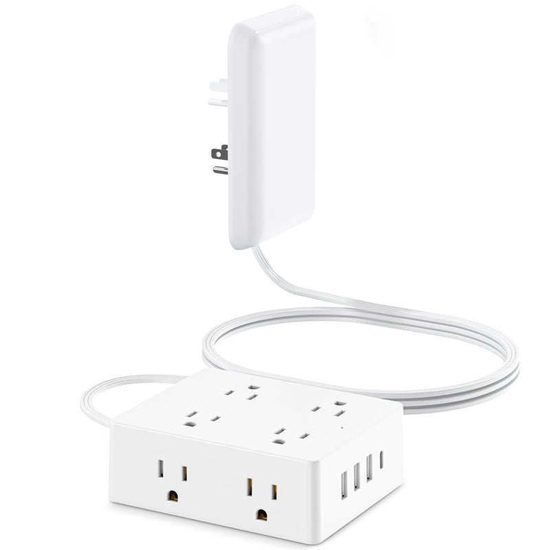 olcorife Flat Extension Cord with Outlet Cover, Olcorife Flat Plug Power Strip with 8 Outlets and 4 USB Ports, 2000 Joules Surge Protector, 5 FT Cord Hidden Outlet Extender for Tight Spaces - Image 1