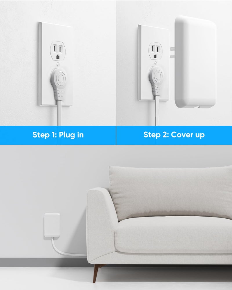 olcorife Flat Extension Cord with Outlet Cover, Olcorife Flat Plug Power Strip with 8 Outlets and 4 USB Ports, 2000 Joules Surge Protector, 5 FT Cord Hidden Outlet Extender for Tight Spaces - Image 4