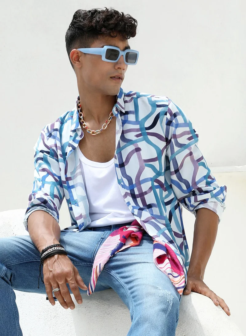 كامبوس سوترا قميص بأزرار وطباعة تجريدية للرجال