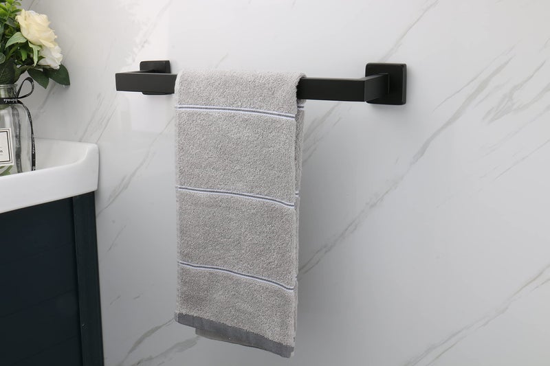 TocTen Bath Towel Rack - Square Base Thicken SUS304 Stainless Steel Towel Bar for Bathroom, Bathroom Accessories Towel Rod Heavy Duty Wall Mounted Towel Holder. (Black, 16) - Image 3