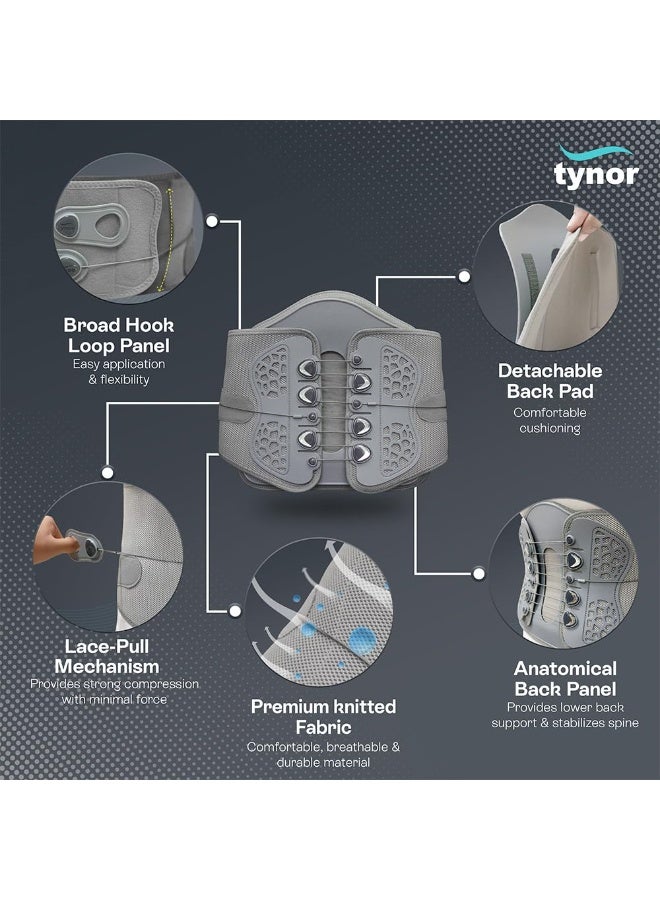 تاينور دعّامة الظهر TYNOR Lumbo Lacepull، رمادي، مقاس صغير (SM)، قطعة واحدة - Image 4