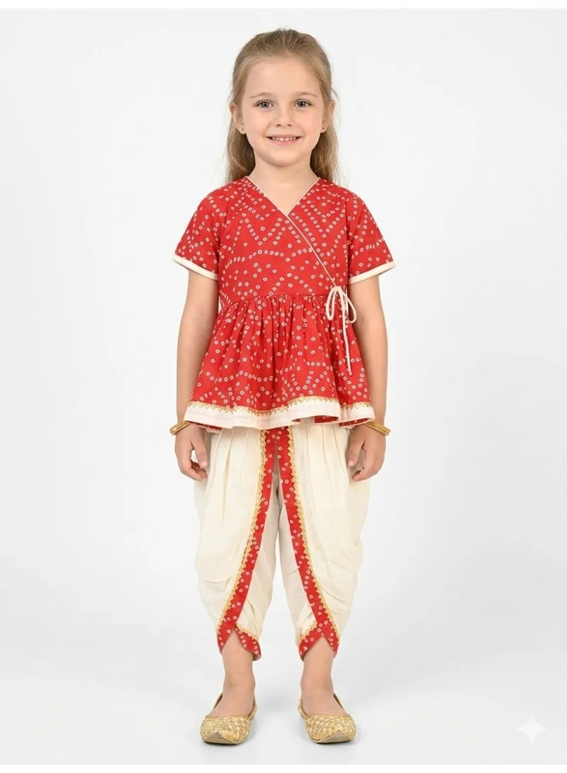 Saka Designs Girls Bandhani Printed Kurta with Dhoti Pants