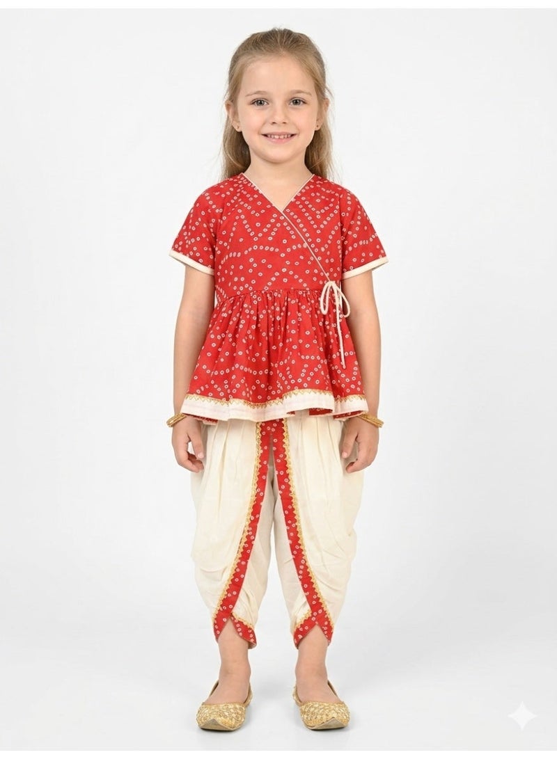 Saka Designs كُرتا بنهاني مطبوع للفتيات مع بنطلونات دهوتي - Image 1