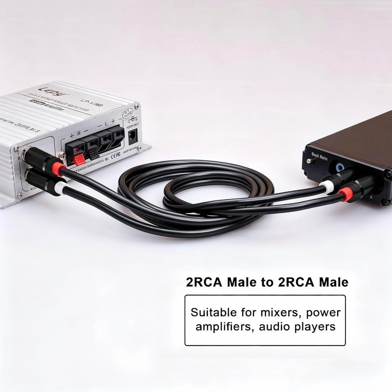 كابل RCA من ، طوله 6.6 قدم، من نوع 2 RCA ذكر إلى 2 RCA ذكر، لأنظمة الصوت الستريو المستخدمة في دور السينما المنزلية، أجهزة التلفاز عالية الدقة (HDTV)، أجهزة الألعاب الإلكترونية، أنظمة الصوت عالية الجودة (Hi-Fi)، مصنوع من سلك نحاس مغطى بطلاء خالٍ من الأكسجين بسمك 26 AWG، مغلف بمادة PVC. - Image 3
