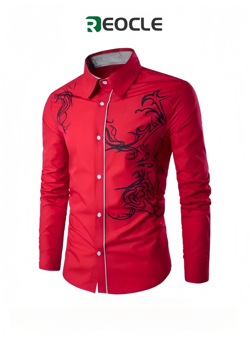 ريوكل قمصان رجالية مطبوعة بأزرار قمصان كاجوال بأكمام طويلة قمصان بقصّة Slim Fit قمصان رسمية مطاطية قمصان بقصّة عادية خالية من التجاعيد - Image 1