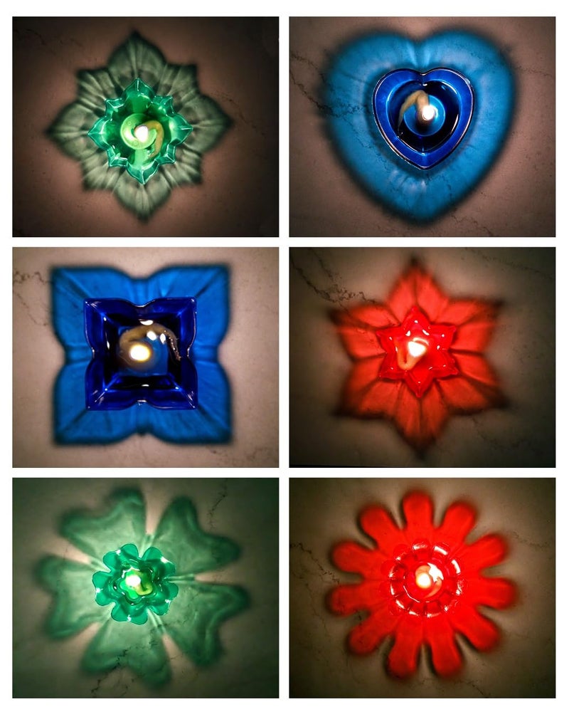 Rubicon Rubicon Enterprise Plastic 6 Design Transparent Special Reusable Diya Deepak Colourful 3D Reflection Diya Combo Diya Deepak Decorative Diwali Deepak Oil Diye for Decoration Pack of 12 PCS  - Image 1