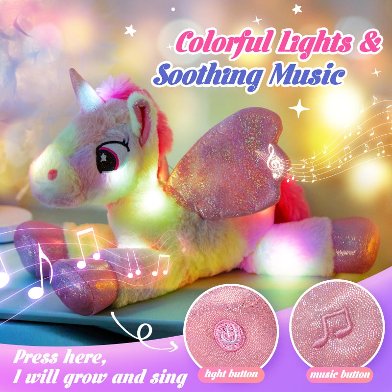 Glow Guards 18 Light up Musical Rainbow Unicorn Stuffed AnimalGlitter Sequins Unicorn Plush ToyChildrens Day Birthday Holiday for Girls Toddlers - Image 3