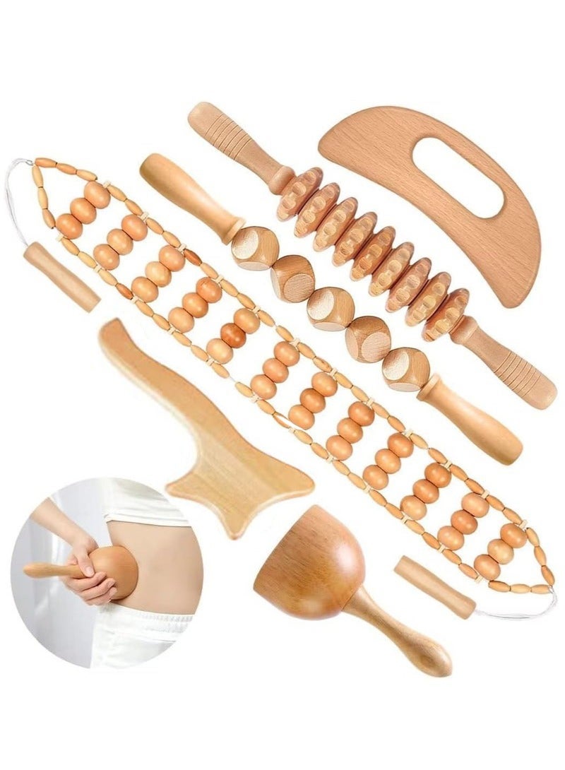 YelaJoy 6 in 1 Wood Therapy Massage Tools Massager Wooden Massager for Body Shaping Massage Tool Set Wood Therapy Tools for Relieving Muscle Pain Body Sculpting Tools Gua Sha - Image 1