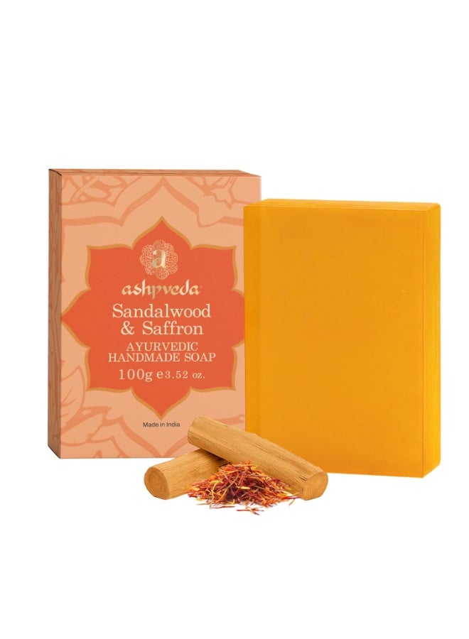 Ashpveda Sandalwood & Saffron Bathing Soap Bar | Ayurvedic Handmade Natural Scented Soap For Glowing, Smooth & Moisturizing Skin (100 gm) - Image 1