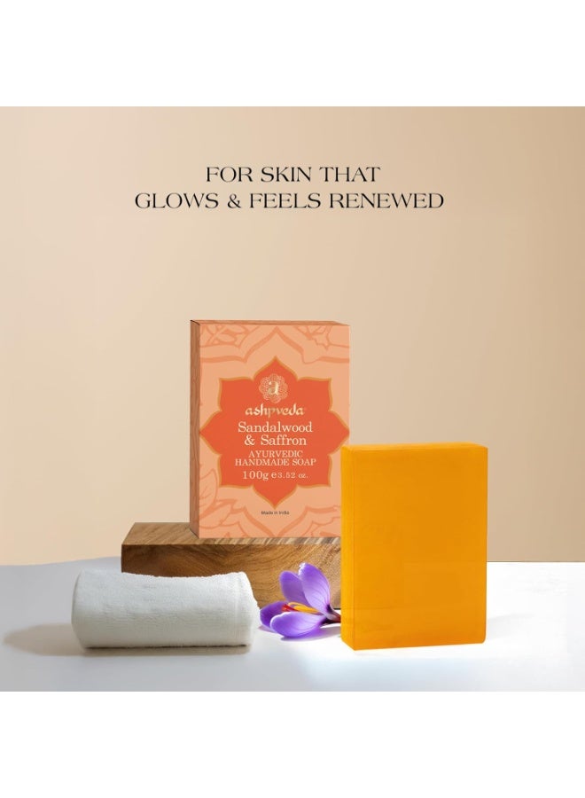 Ashpveda Sandalwood & Saffron Bathing Soap Bar | Ayurvedic Handmade Natural Scented Soap For Glowing, Smooth & Moisturizing Skin (100 gm) - Image 3