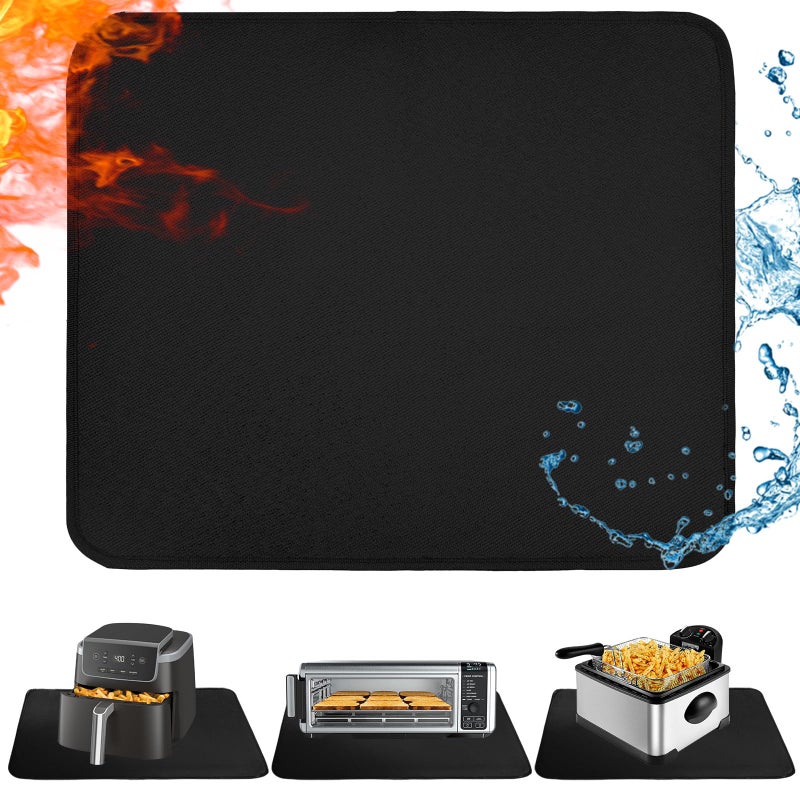 Heat Resistant Mat for Countertop 16x20in Hot Pads for Kitchen Counter Heat Protector Fireproof Air Fryer and Deep Fryer Mat for Oven Coffee Machine Compatible with Ninja COSORI Cuisinart Black
