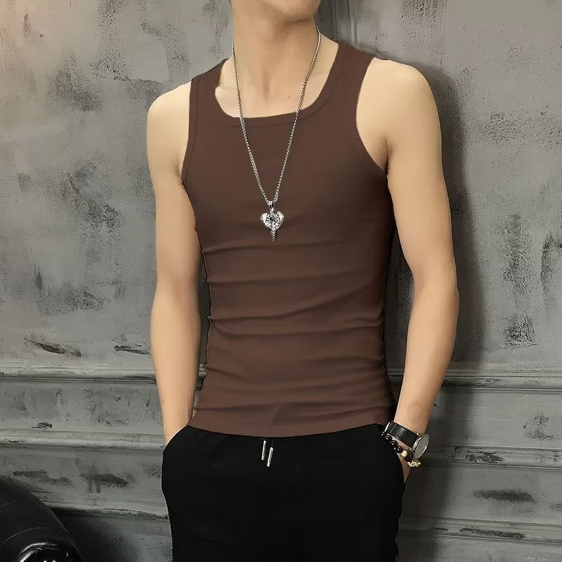 Mens Athletic Vest Sleeveless Fitness Tank Top Brown  - Image 1