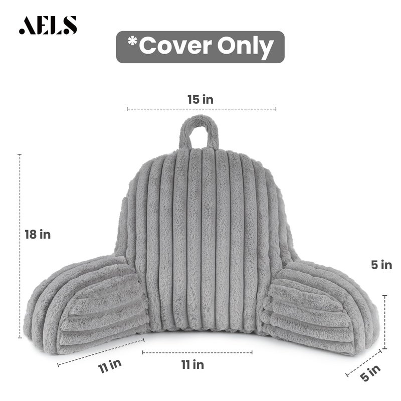AELS Large Reading Pillow Replacement Cover with Arms and Pockets (Cover ONLY), 18" Soft Faux Fur Striped Backrest Pillow Cover Fits Standard Size Reading Pillows, Gray - Image 2