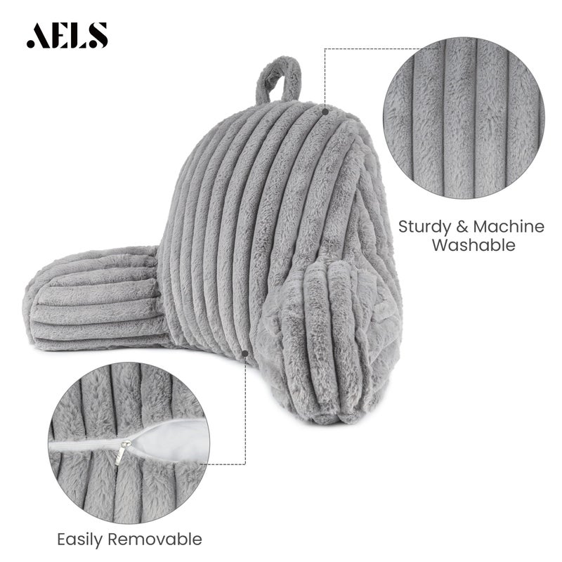 AELS Large Reading Pillow Replacement Cover with Arms and Pockets (Cover ONLY), 18" Soft Faux Fur Striped Backrest Pillow Cover Fits Standard Size Reading Pillows, Gray - Image 3