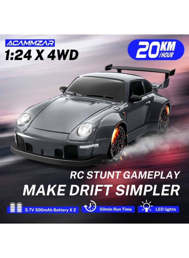 Universal Dual Battery Version 1:24 Scale 4WD High Speed ​​Remote Control Drift Racing Car with Flashing Lights, Drift Tires, USB Charging and Remote Control Battery, a perfect gift for kids, boys, girls and adults - Image 2