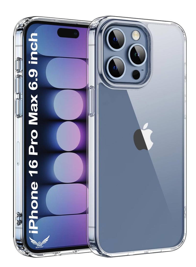 BORTONY iPhone 16 Pro Max Case 6.9 inch Crystal Clear Scratch Resistant iPhone 16 Pro Max Cover Transparent Slim Thin Shockproof Protective Case Cover for iPhone 16 Pro Max - Image 1