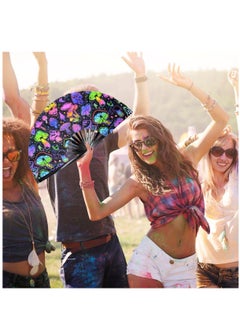 SYOSI Wooden Folding Fan UV Glow Rave Foldable Fan Mushroom Pattern Wooden Foldable Fan Chinese Vintage Bamboo Silk Fans for Party Wedding Dancing Decoration Gift Performance Baby Shower  - Image 3