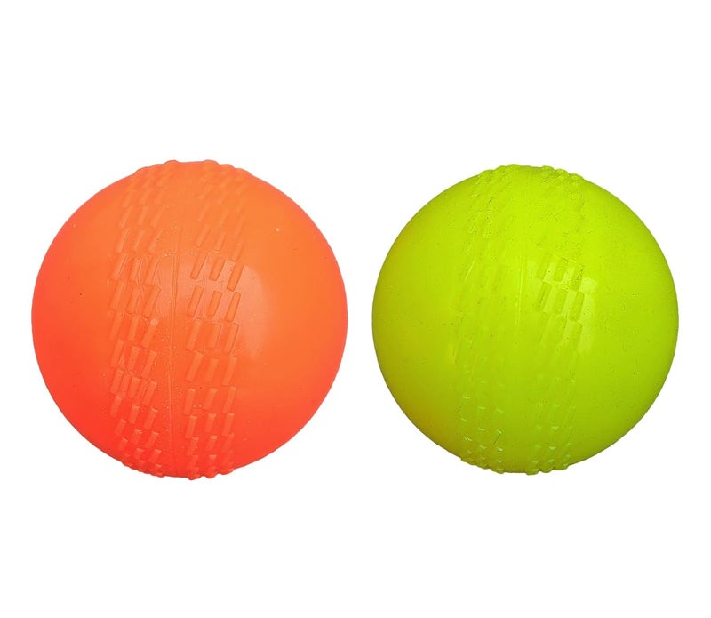 IFOLDUP Rubber Synthetic Cricket Ball i10 -Poly Hard Ball for Indoor and Outdoor TrainingSet of 2 (Orange+Green Wind Ball Pack of 02) - Image 1