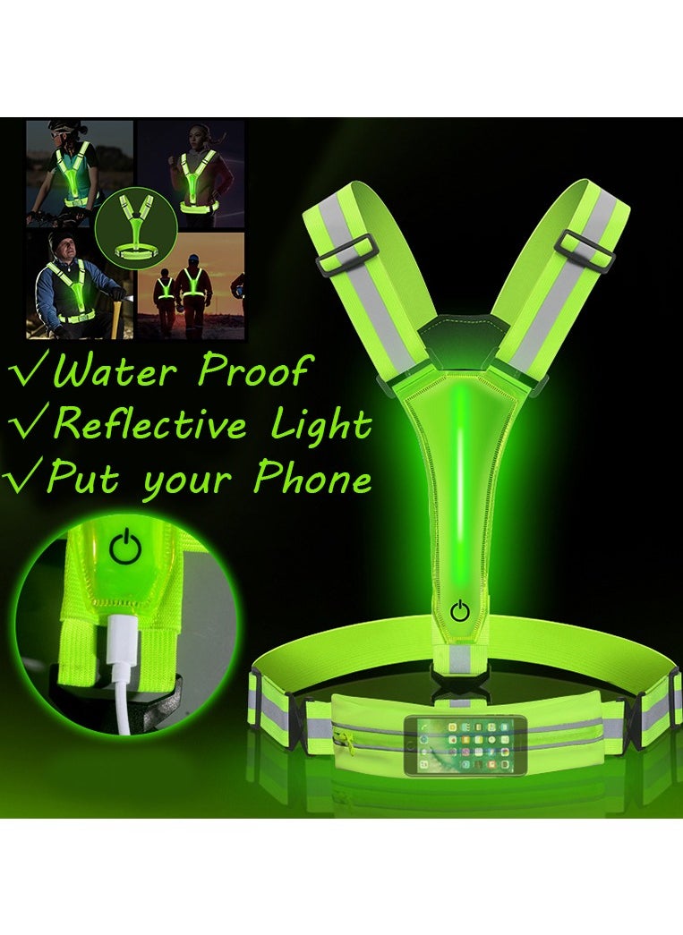 Furtey Reflective Vest Gear-Running Vest with Pocket to Contain Mobile Phone and Keys,3 Light Modes,USB Rechargeable,Adjustable Waist Shoulder Suitable for Night Outdoor Working,Night Walking,Joggi  - Image 1