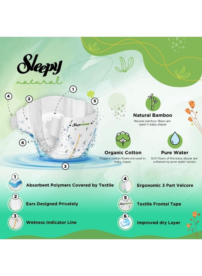 Sleepy حفاضات أطفال جافة مضادة للحساسية بحجم طبيعي 3، 4-9 كجم، قطن عضوي، عالية الامتصاص، مستخلص من البامبو، راحة وجفاف قصوى، حماية 100% من التسرب (3، 136، عدد) - Image 5