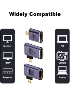erorex Micro HDMI to HDMI Adapter, 3 Pcs 8K 90 Degree Left and Right Angle, Micro HDMI Male to HDMI Female Cable, for Sony A6000, Raspberry Pi 4, GoPro Hero 7 and Other Sport Camera  - Image 2