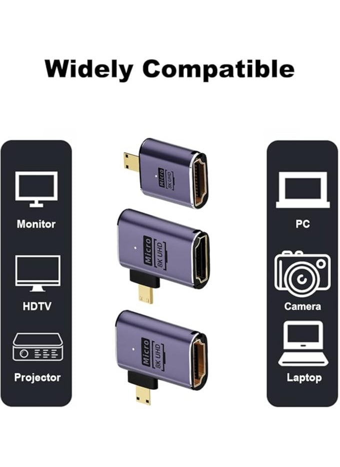 erorex Micro HDMI to HDMI Adapter, 3 Pcs 8K 90 Degree Left and Right Angle, Micro HDMI Male to HDMI Female Cable, for Sony A6000, Raspberry Pi 4, GoPro Hero 7 and Other Sport Camera  - Image 2