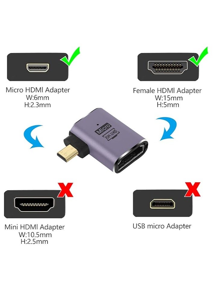 erorex Micro HDMI to HDMI Adapter, 3 Pcs 8K 90 Degree Left and Right Angle, Micro HDMI Male to HDMI Female Cable, for Sony A6000, Raspberry Pi 4, GoPro Hero 7 and Other Sport Camera  - Image 3