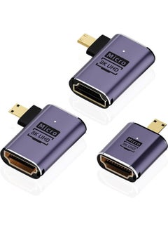 erorex Micro HDMI to HDMI Adapter, 3 Pcs 8K 90 Degree Left and Right Angle, Micro HDMI Male to HDMI Female Cable, for Sony A6000, Raspberry Pi 4, GoPro Hero 7 and Other Sport Camera  - Image 1